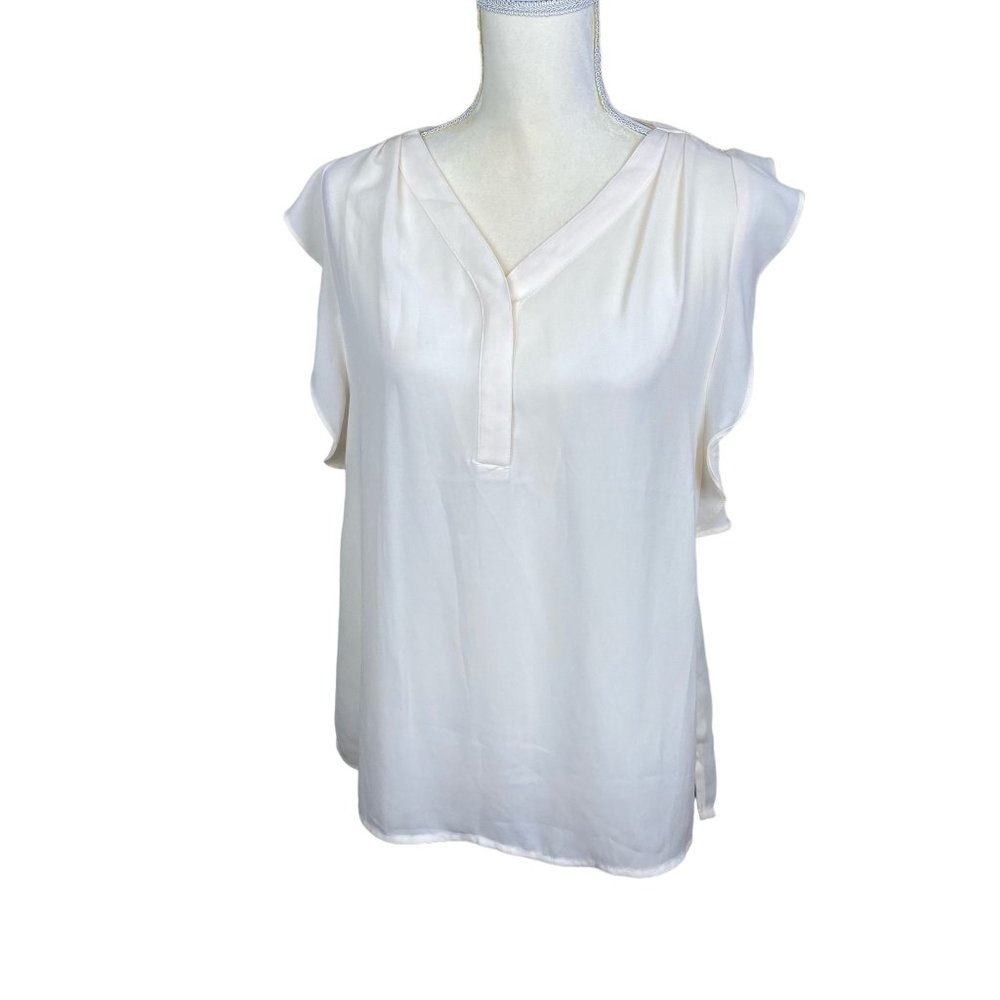 Maurice's  blouse, size Medium, lace back, flutter sleeves, quarter-button